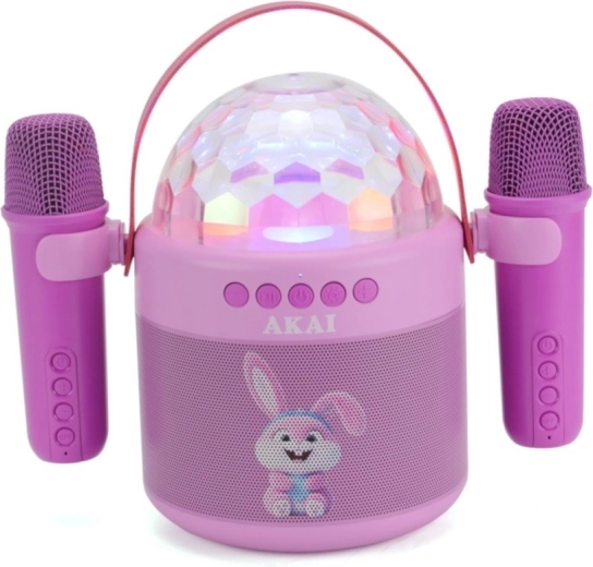 AKAI JoyBox Kids set de karaoke pentru copii cu difuzor, 2 microfoane fără fir și LED RGB