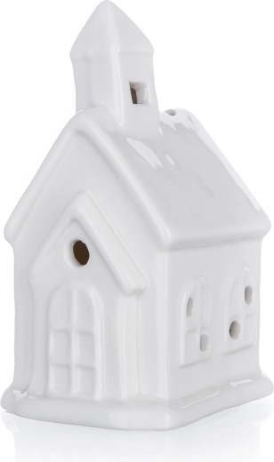 Căsuță LED din porțelan – decorațiune albă cu lumină pâlpâitoare