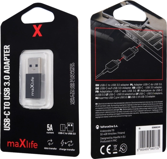 Adaptor Maxlife USB‑C la USB 3.0