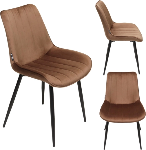 Scaun de dining tapițat din catifea, stil loft, maro
