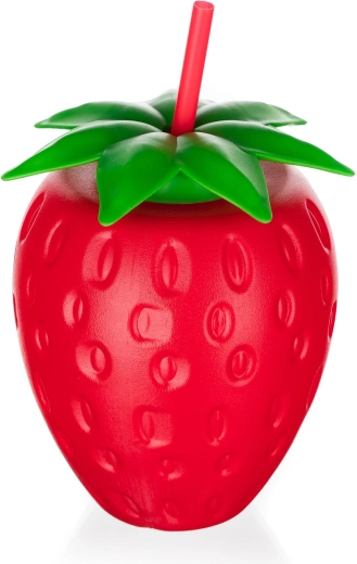 Sticlă din plastic cu pai în formă de căpșună 880 ml