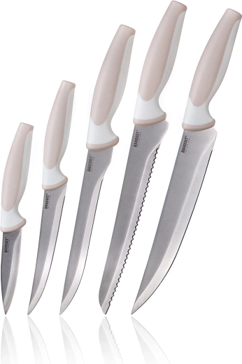 Set de cuțite de bucătărie TRINITY CULINARIA, crem, 5 piese