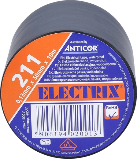 Solight bandă electroizolantă 50 mm × 0,13 mm × 10 m neagră