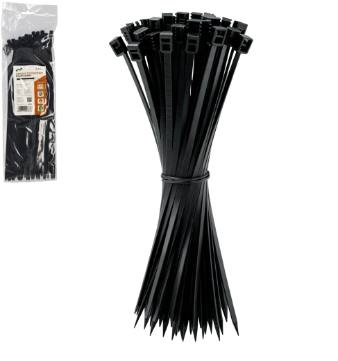 Set de coliere de cablu 4,8 × 300 mm, negre, rezistente la UV (100 buc.)