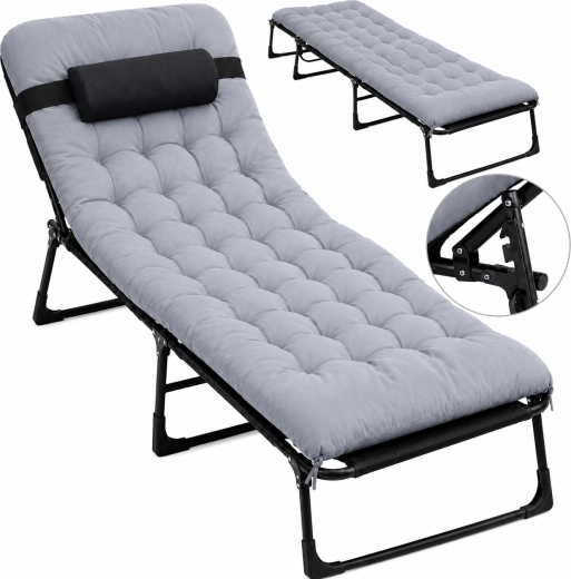 Pat turistic pliabil Premium 200 × 68 cm negru-gri