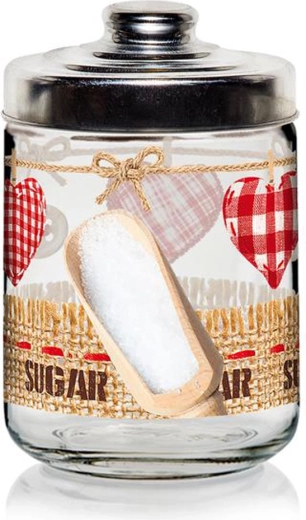 Borcan din sticlă cu capac Cerve Valentina 800 ml pentru zahăr cu inimă