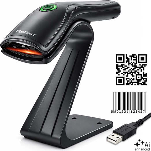 Cititor de coduri de bare Qoltec 1D și 2D cu suport USB