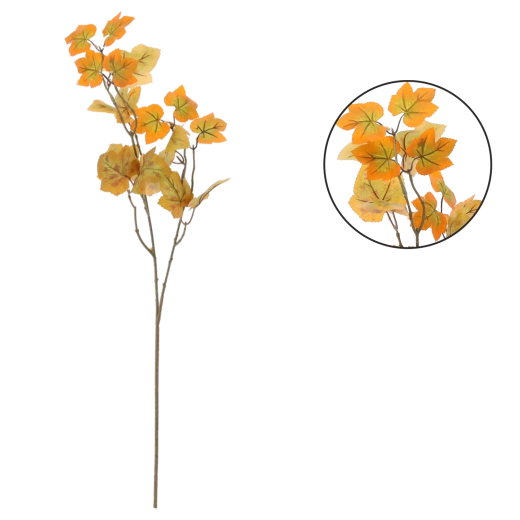 Crenguță decorativă artificială cu frunze de toamnă 65 cm, galbenă