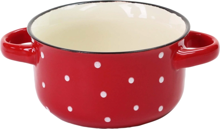 Bol ceramic roșu cu buline albe 580 ml