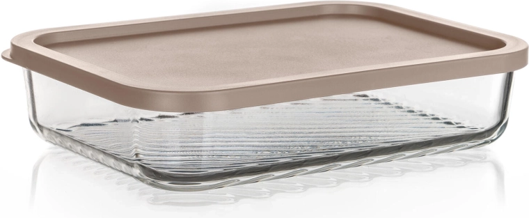 Borcan din sticlă WAVE 1,05 l cu capac etanș latte, dreptunghiular