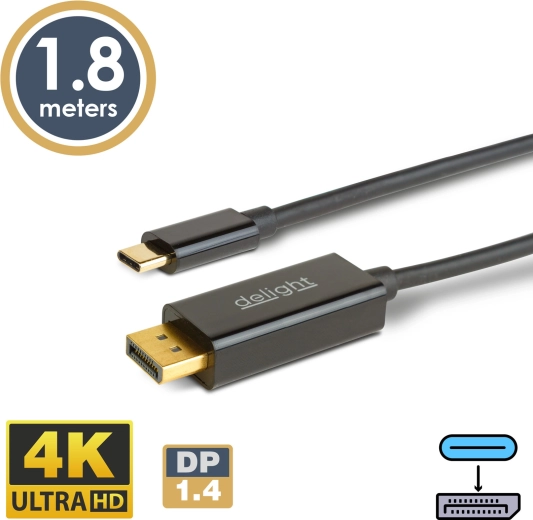 Cablu USB-C la DisplayPort 1.4 4K, 1,8 m