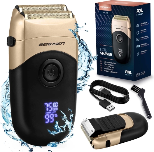 Aparat de ras cu folie BERDSEN negru‑auriu cu afișaj LCD