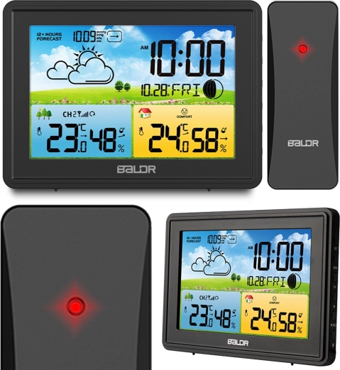 Stație meteo digitală cu ecran color și DCF77, neagră