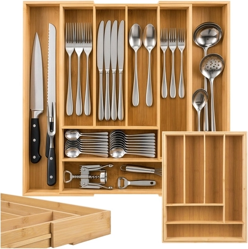 Organizator extensibil din bambus pentru sertarul cu tacâmuri Zortiva - 1 bucată