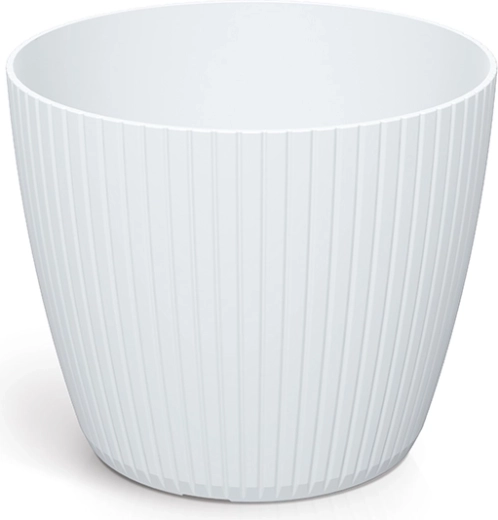 Ghiveci Lamia 11,9 cm alb – înveliș din plastic striat pentru interior și exterior