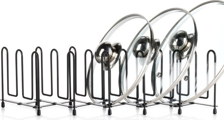 Suport metalic extensibil pentru capace și farfurii, negru, 8–74 cm