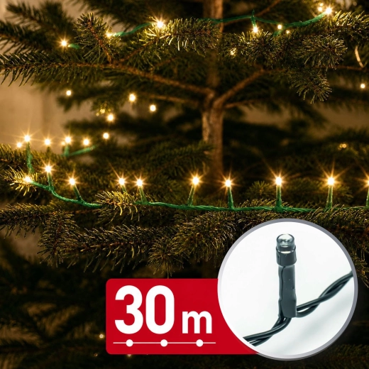 Ghirlandă luminoasă LED de 30 m cu 600 de LED-uri, alb cald, cablu verde