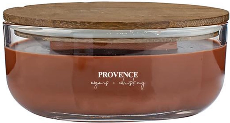 Lumânare parfumată în pahar Provence cu fitil din lemn cigars & whisky 24 h