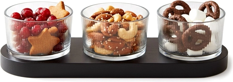 Boluri de sticlă pentru gustări pe tavă, set din 4 piese