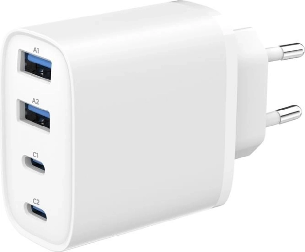 Încărcător universal GaN Gembird 40 W cu LCD, 3× USB-C + 1× USB-A, alb