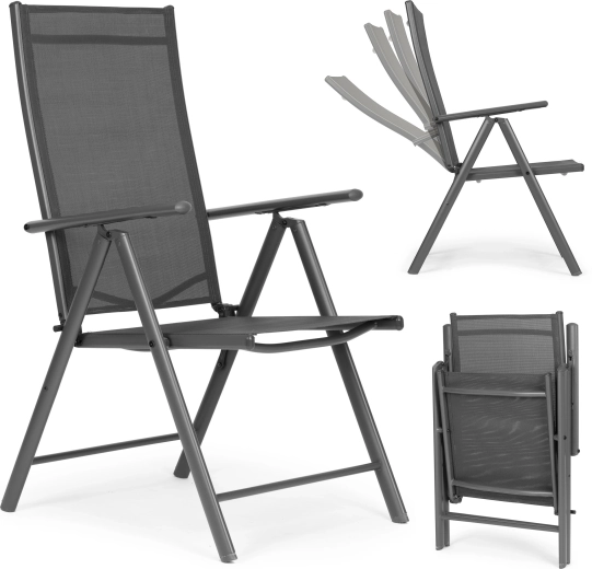 Scaun de grădină pliabil din oțel cu spătar reglabil, gri, MULTIGARDEN