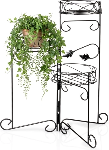 Suport metalic pentru flori Vilde, negru, cu 3 niveluri, 66 cm