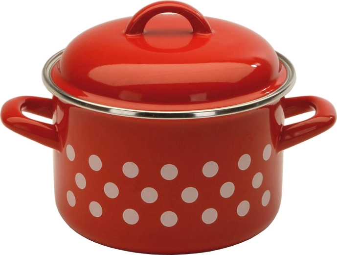 Oală emailată cu capac Puntík 14 cm, 1,5 l, roșie