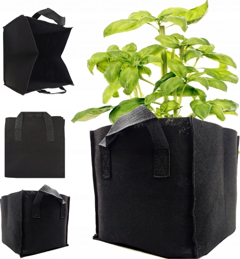 Ghiveci textil de cultivare din fetru cu mânere 8 l, negru