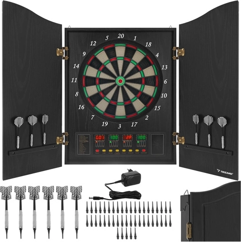 țintă electronică de darts TRIZAND cu dulap, 27 de jocuri, afișaje LED