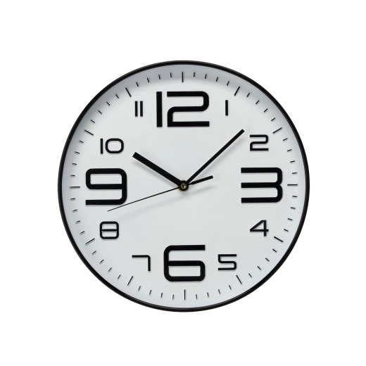 Ceas de perete rotund 30,2 × 30,2 × 4,3 cm alb cu cifre negre