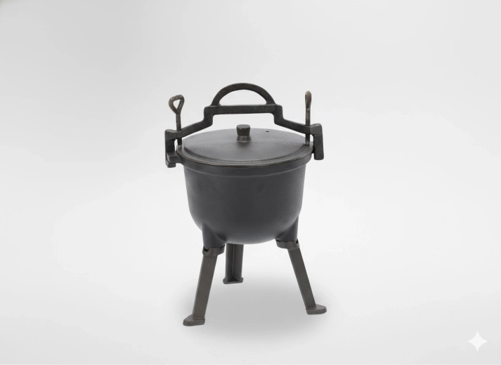 ceaun de vânătoare din fontă 5 l pentru foc, cu capac și picioare