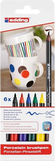 Set de markere cu vârf pensulă pentru porțelan edding 4200, set 6 culori