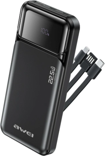 Powerbank Awei 10000 mAh cu cabluri încorporate