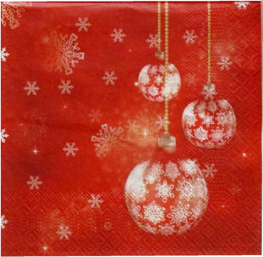 Șervețele de Crăciun cu globuri roșii 33 × 33 cm, 3 straturi - 1 bucată