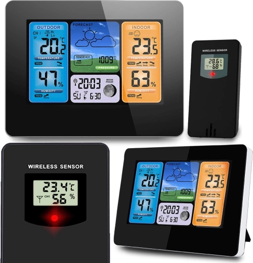 Stație meteo digitală cu ecran color BD-902, neagră