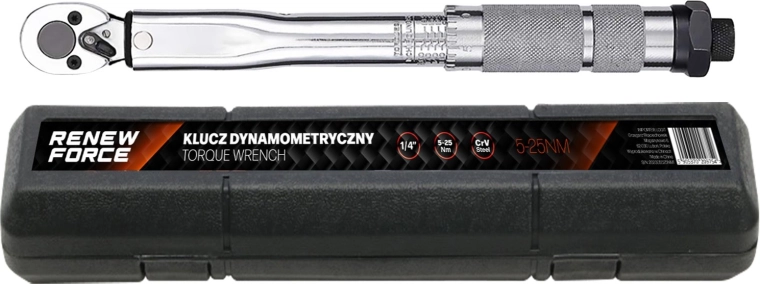 Cheie dinamometrică Renew Force 1/4" 5–25 Nm cu clichet și husă