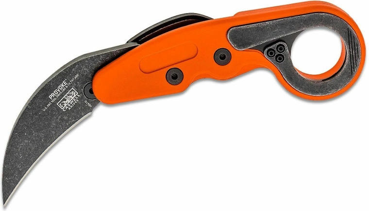 CRKT Provoke Orange karambit pliabil 6,3 cm cu lamă stonewash și mâner Grivory