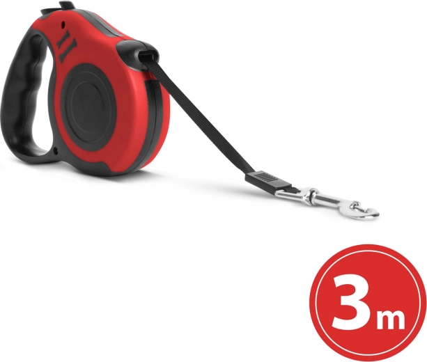 Lesă automată pentru câini, 3 m, roșie