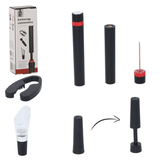 Set de 4 accesorii pentru vin cu tirbușon presurizat