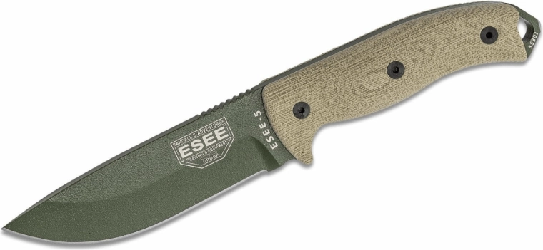 Cuțit de exterior ESEE Model 5, lamă 13,3 cm, verde, Micarta, toc Kydex