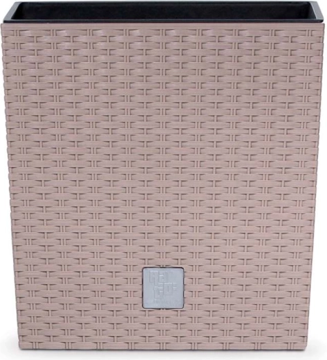 Ghiveci rotund din ratan cu profil redus, cu inserție 40 cm, mocca