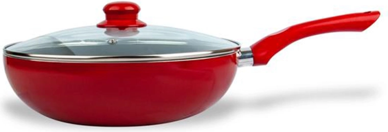 Tigaie wok cu capac Kitchisimo Rosso 28 cm cu suprafață antiaderentă