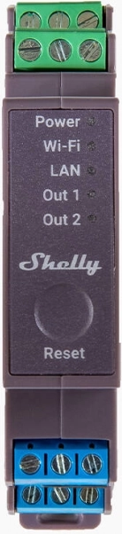 Releu Shelly Pro 2 cu două canale pentru șină DIN cu WiFi și LAN
