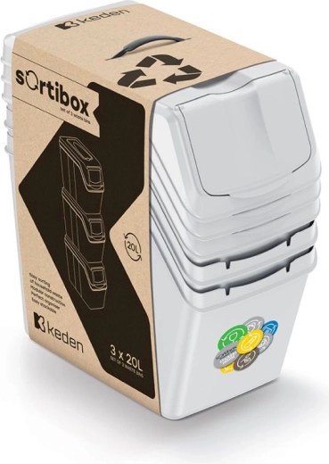 Set de coșuri pentru colectare selectivă Sortibox 3×20 l, gri cenușiu