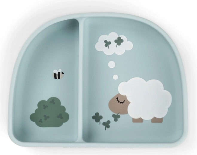 Done by Deer bol cu ventuză cu compartimente Stick&Stay Tiny farm albastru