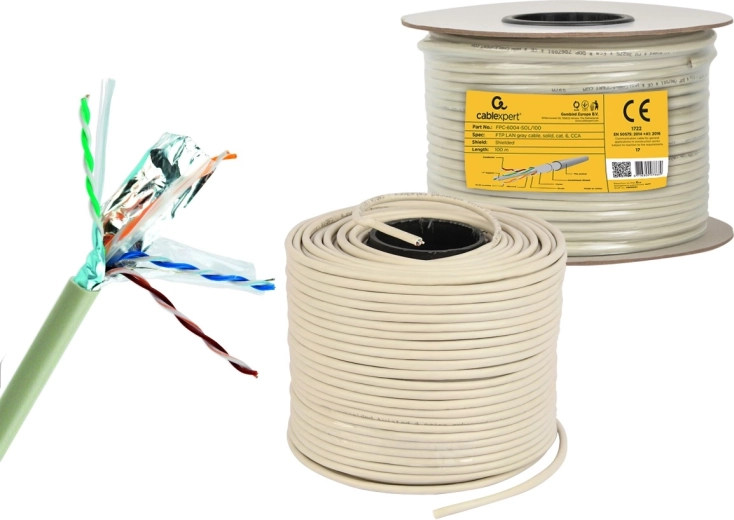 Cablu de rețea FTP Cat 6 CCA, 100 m, gri