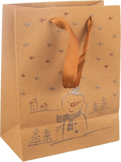 Pungă cadou din hârtie cu motiv de om de zăpadă 26 × 12,5 × 32 cm