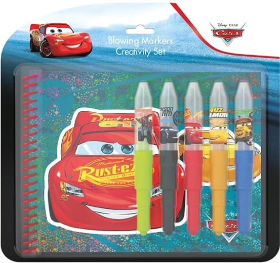 Set cu markere suflabile și caiet Cars