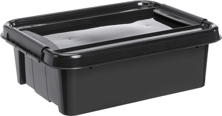 Cutie de depozitare 21 l cu capac, neagră, plastic reciclat