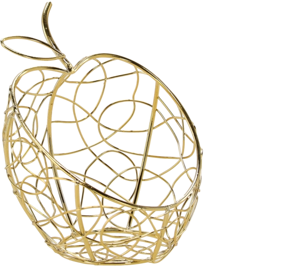 Coș metalic auriu în formă de măr